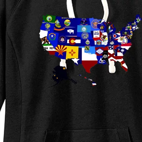 United States Map With Embeded Flags Women's Fleece Hoodie