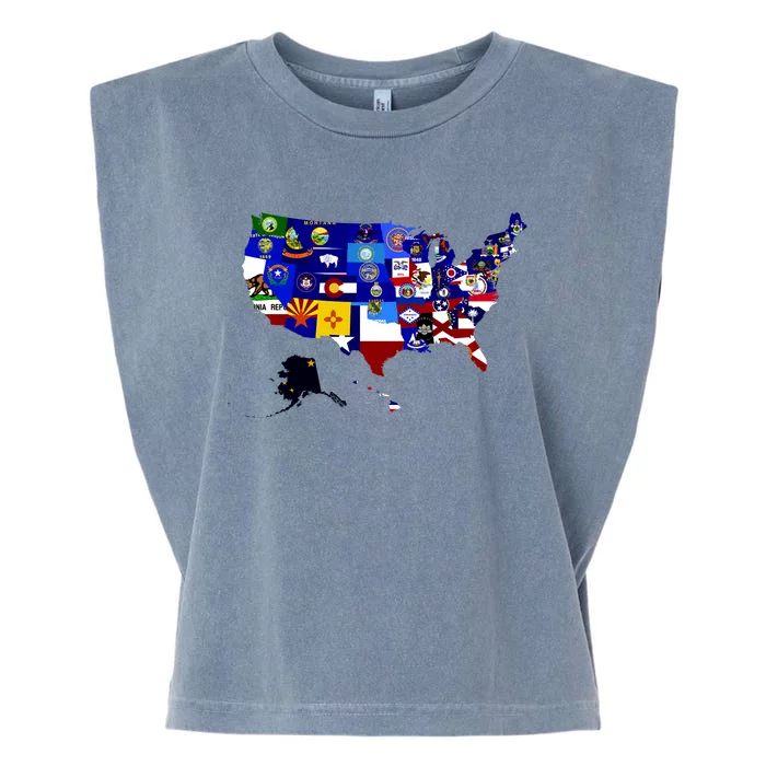 United States Map With Embeded Flags Garment-Dyed Women's Muscle Tee