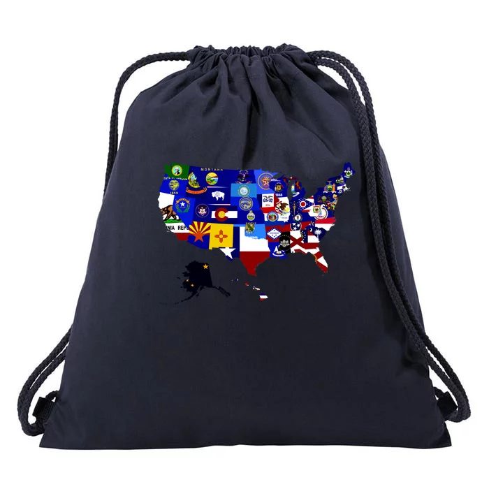 United States Map With Embeded Flags Drawstring Bag