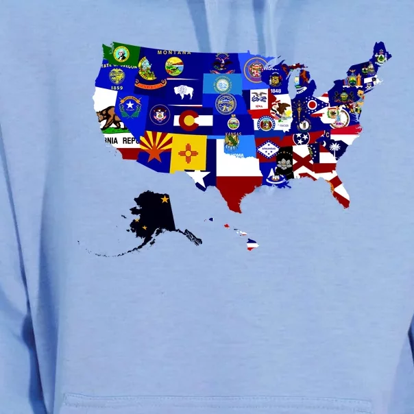 United States Map With Embeded Flags Unisex Surf Hoodie