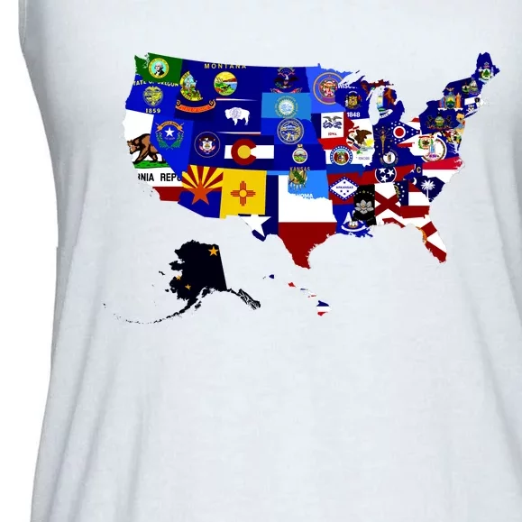 United States Map With Embeded Flags Ladies Essential Flowy Tank