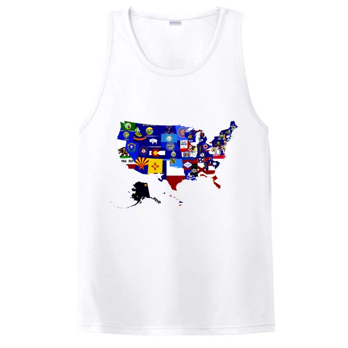 United States Map With Embeded Flags Performance Tank