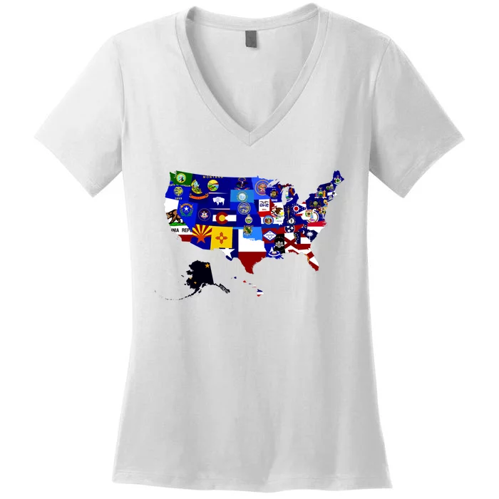 United States Map With Embeded Flags Women's V-Neck T-Shirt