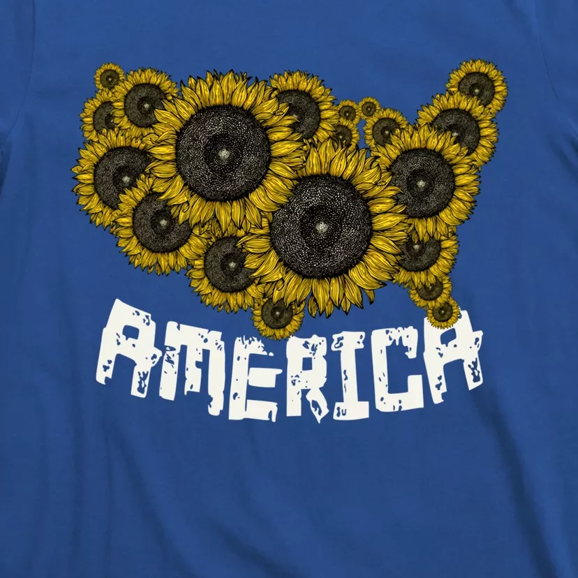 United States Map Sunflowers Cute Gift Farmer Gift Sunflower America Funny Gift T-Shirt