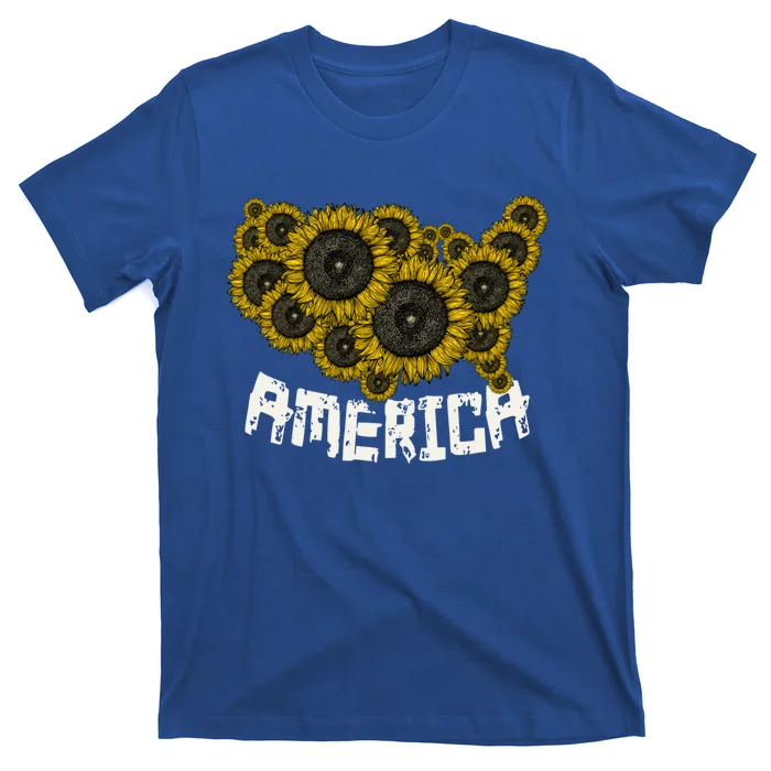 United States Map Sunflowers Cute Gift Farmer Gift Sunflower America Funny Gift T-Shirt