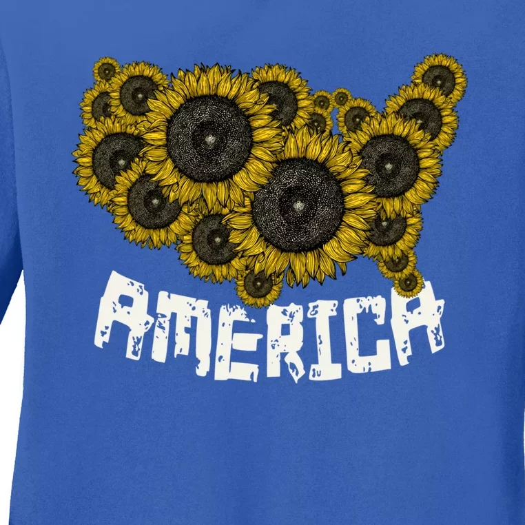 United States Map Sunflowers Cute Gift Farmer Gift Sunflower America Funny Gift Ladies Long Sleeve Shirt