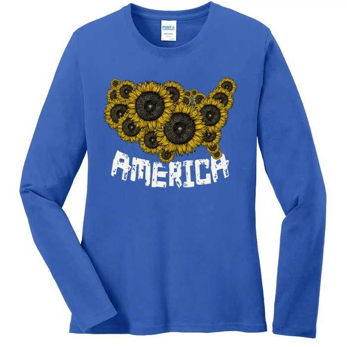 United States Map Sunflowers Cute Gift Farmer Gift Sunflower America Funny Gift Ladies Long Sleeve Shirt