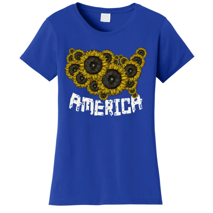 United States Map Sunflowers Cute Gift Farmer Gift Sunflower America Funny Gift Women's T-Shirt