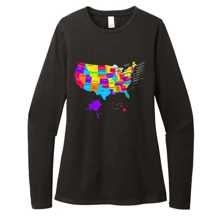 United States Map With States And Capital Cities Womens CVC Long Sleeve Shirt