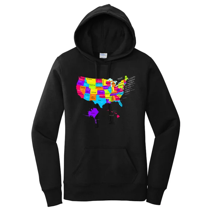 United States Map With States And Capital Cities Women's Pullover Hoodie