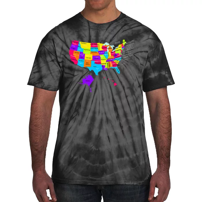 United States Map With States And Capital Cities Tie-Dye T-Shirt