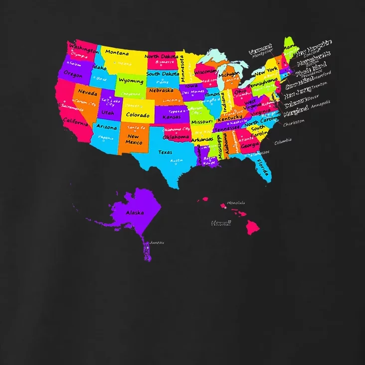 United States Map With States And Capital Cities Toddler Hoodie