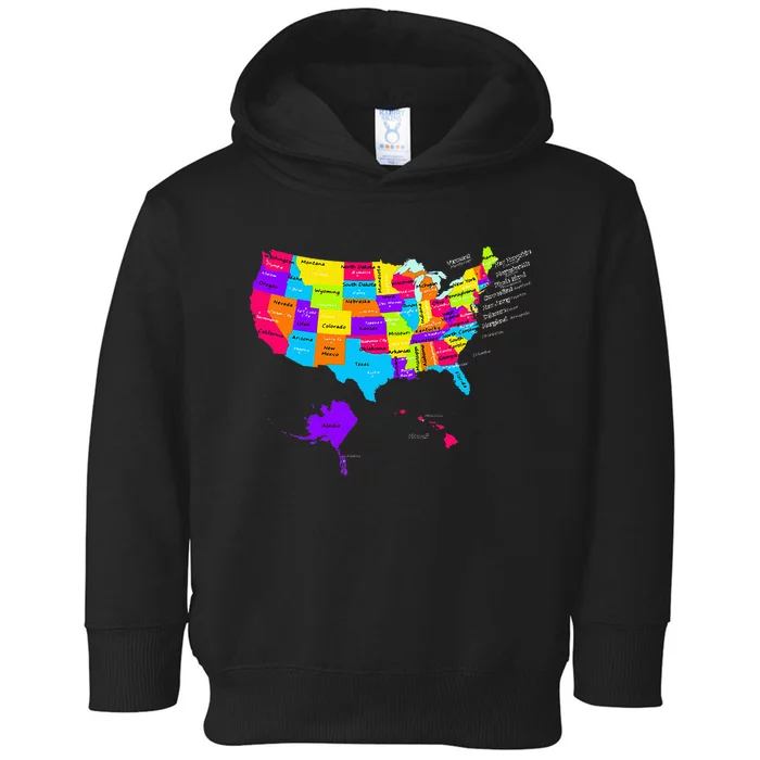 United States Map With States And Capital Cities Toddler Hoodie