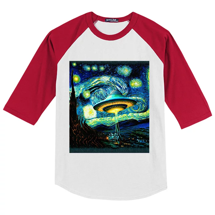 Ufo Starry Night Alien Van Gogh Alien Alien Ufo Lovers Kids Colorblock Raglan Jersey