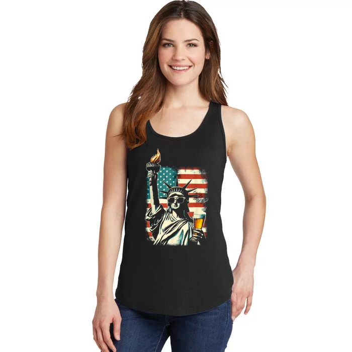 Usa Statue Of Liberty 4th Of July Party Beer Funny Patriotic Ladies Essential Tank