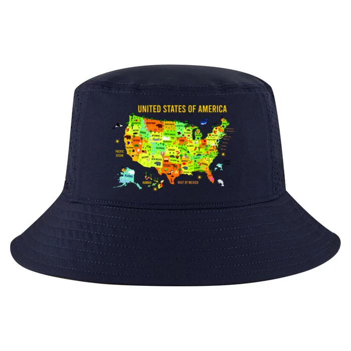 United States Of America Colorful Illustration Cool Comfort Performance Bucket Hat