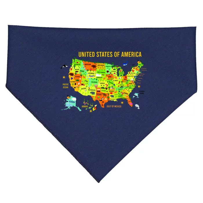 United States Of America Colorful Illustration USA-Made Doggie Bandana