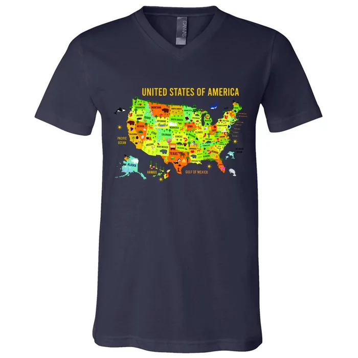 United States Of America Colorful Illustration V-Neck T-Shirt