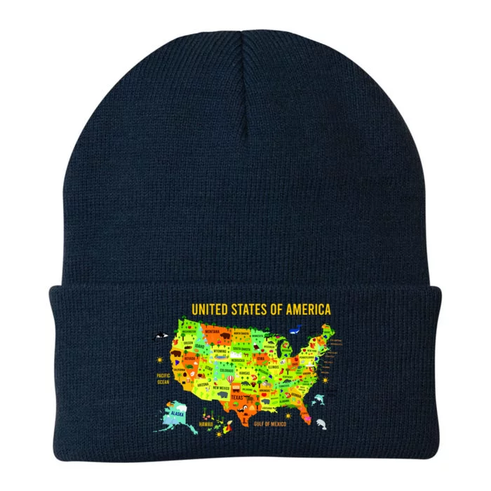 United States Of America Colorful Illustration Knit Cap Winter Beanie