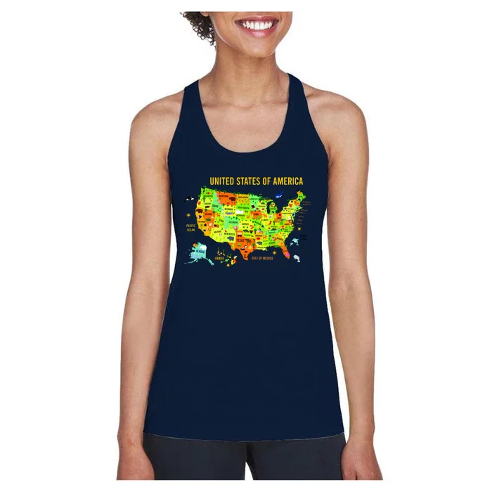 United States Of America Colorful Illustration Women's Racerback Tank