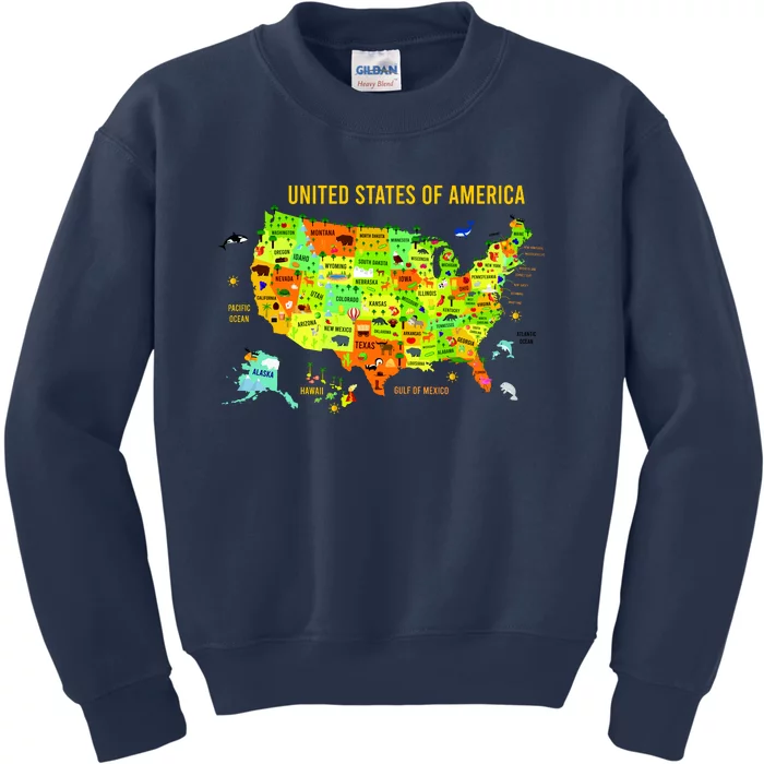 United States Of America Colorful Illustration Kids Sweatshirt