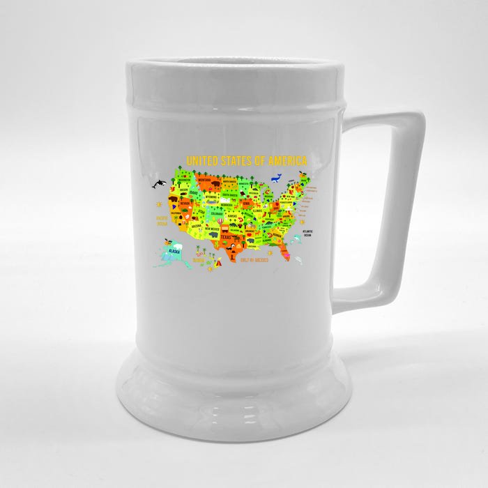 United States Of America Colorful Illustration Front & Back Beer Stein