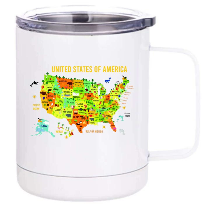 United States Of America Colorful Illustration Front & Back 12oz Stainless Steel Tumbler Cup