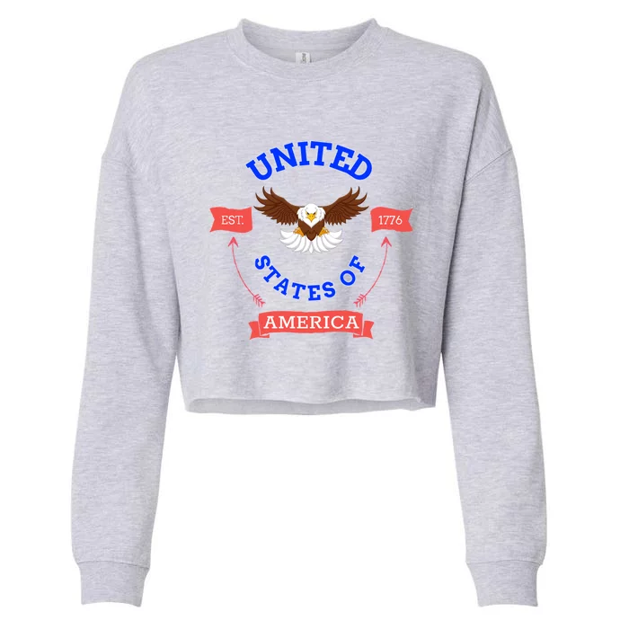 United States Of America Est 1776 Gift Cropped Pullover Crew