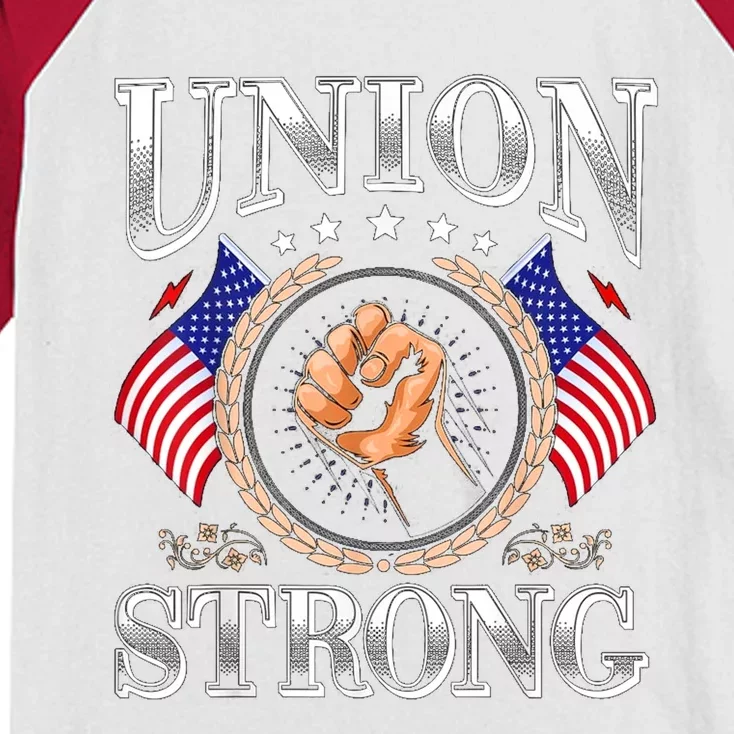 Union Strong Prounion Worker Gift Funny Labor Protest Gift Kids Colorblock Raglan Jersey