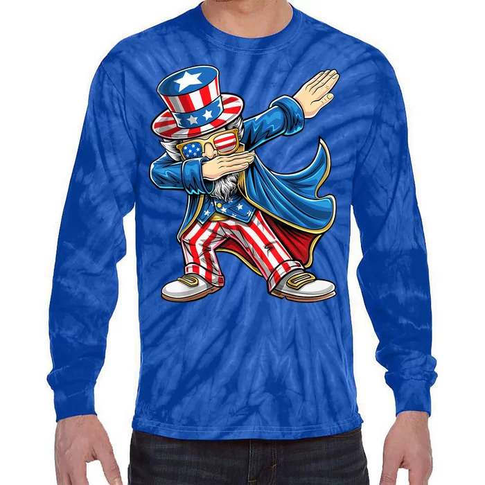 Uncle Sam Patriotic 4th Of July American Flag Dabbing Tie-Dye Long Sleeve Shirt