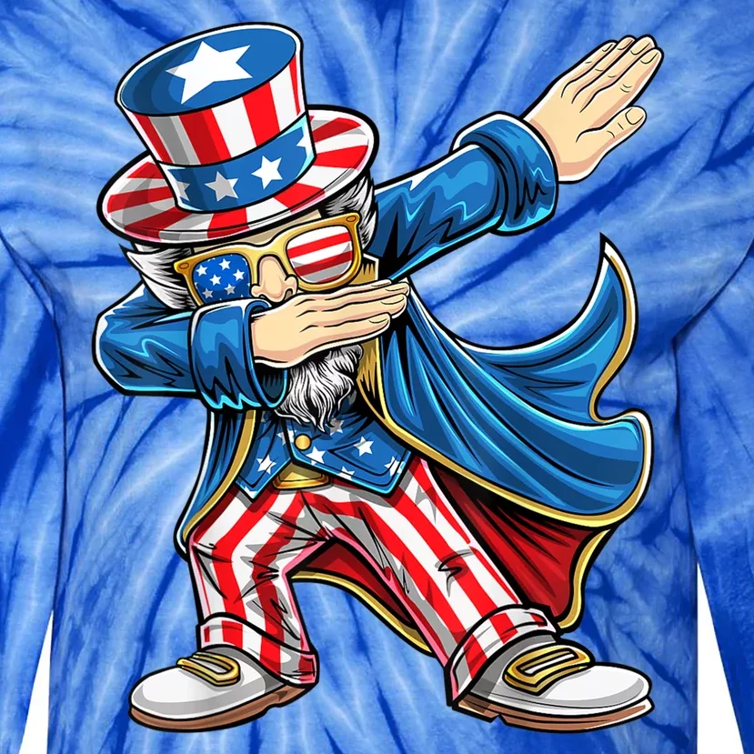 Uncle Sam Patriotic 4th Of July American Flag Dabbing Tie-Dye Long Sleeve Shirt