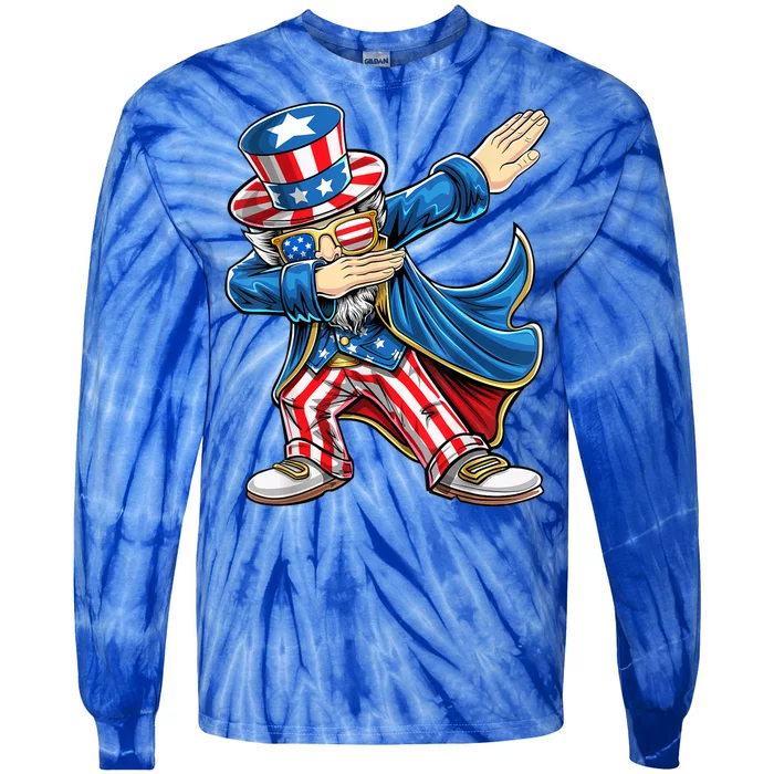 Uncle Sam Patriotic 4th Of July American Flag Dabbing Tie-Dye Long Sleeve Shirt