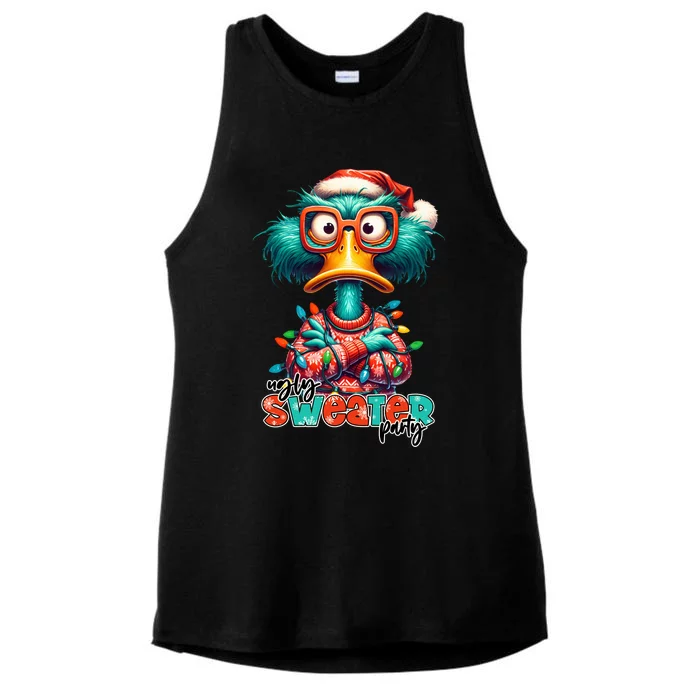 Ugly Sweater Party Funny Sarcastic Grumpy Duck Christmas Ladies Tri-Blend Wicking Tank