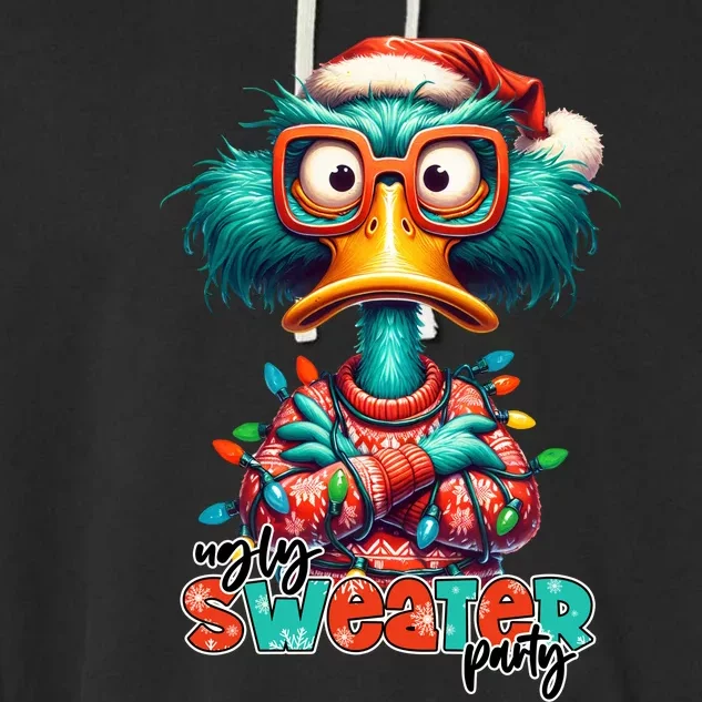 Ugly Sweater Party Funny Sarcastic Grumpy Duck Christmas Garment-Dyed Fleece Hoodie