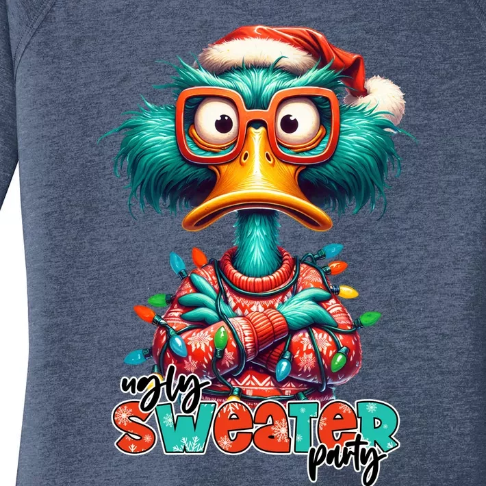 Ugly Sweater Party Funny Sarcastic Grumpy Duck Christmas Women's Perfect Tri Tunic Long Sleeve Shirt