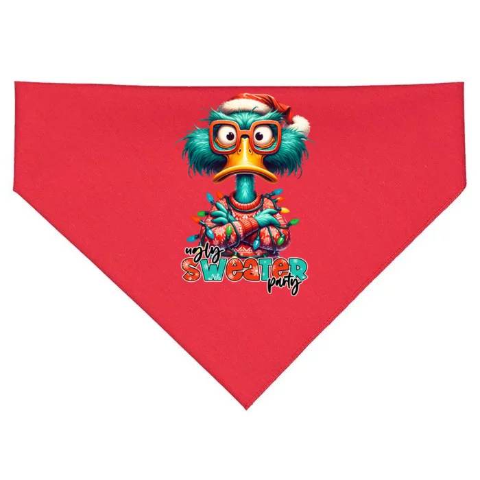 Ugly Sweater Party Funny Sarcastic Grumpy Duck Christmas USA-Made Doggie Bandana