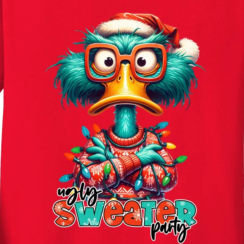 Ugly Sweater Party Funny Sarcastic Grumpy Duck Christmas Kids Long Sleeve Shirt