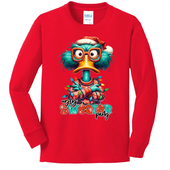 Ugly Sweater Party Funny Sarcastic Grumpy Duck Christmas Kids Long Sleeve Shirt