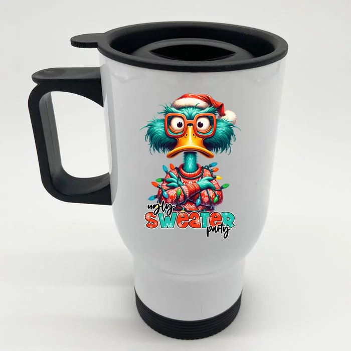 Ugly Sweater Party Funny Sarcastic Grumpy Duck Christmas Front & Back Stainless Steel Travel Mug