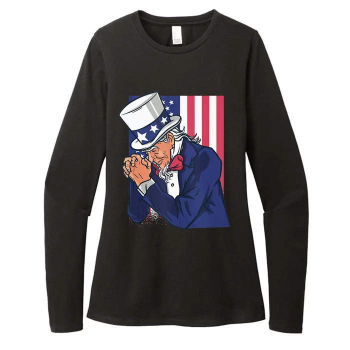 Uncle Sam Praying Us American Patriotic Culture 4th July Womens CVC Long Sleeve Shirt