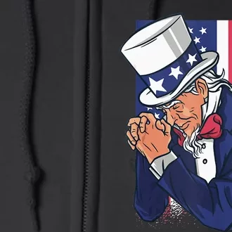 Uncle Sam Praying Us American Patriotic Culture 4th July Full Zip Hoodie