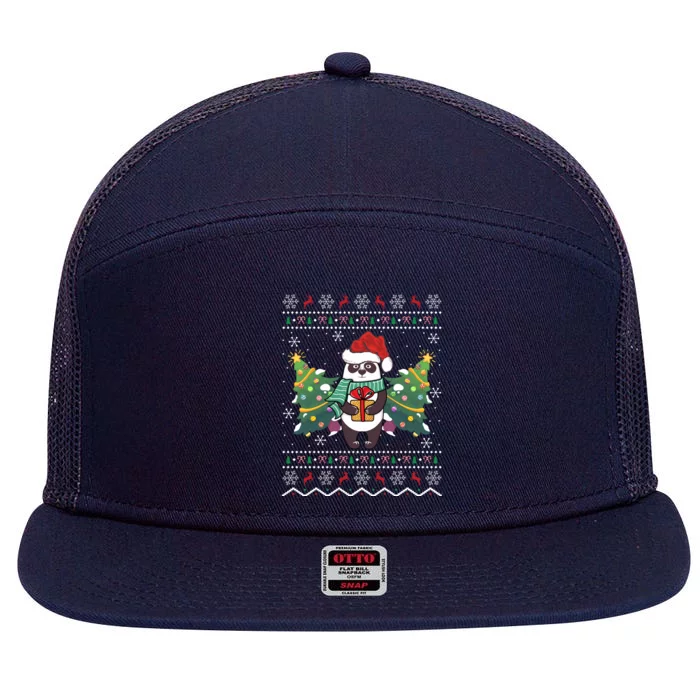 Ugly Sweater Panda Lover Xmas Tree Santa Panda Christmas Gift 7 Panel Mesh Trucker Snapback Hat