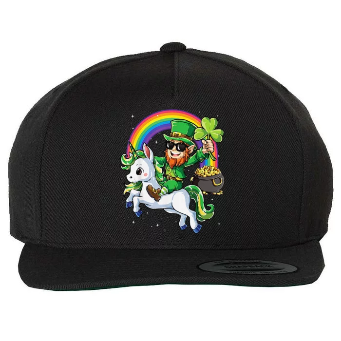 Unicorn St Patricks Day Leprechaun Shamrock Wool Snapback Cap