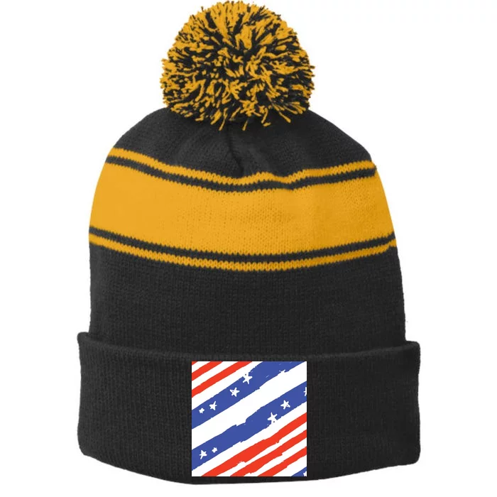 United States Patriotic Flag Stripe Pom Pom Beanie