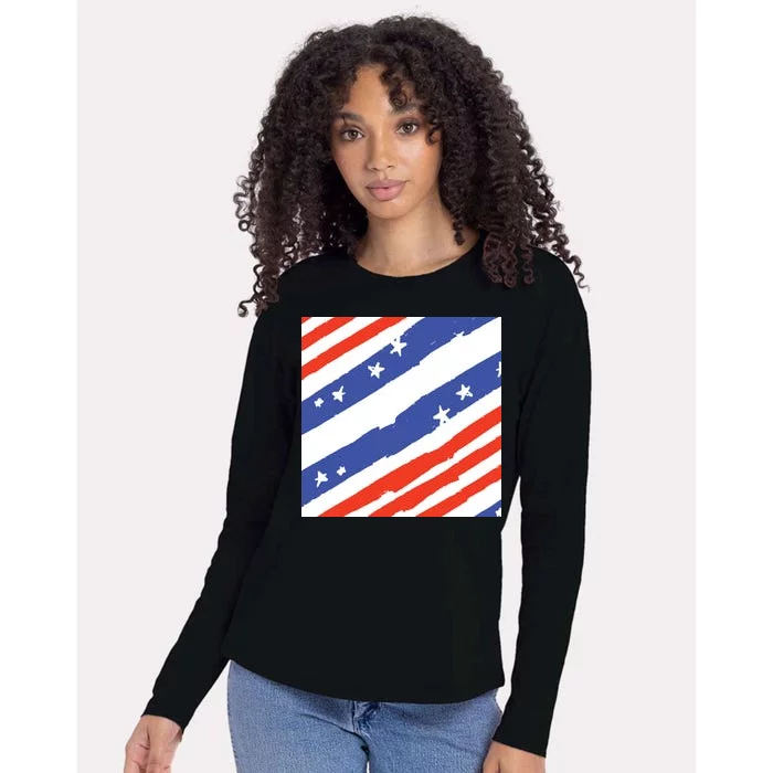 United States Patriotic Flag Womens Cotton Relaxed Long Sleeve T-Shirt