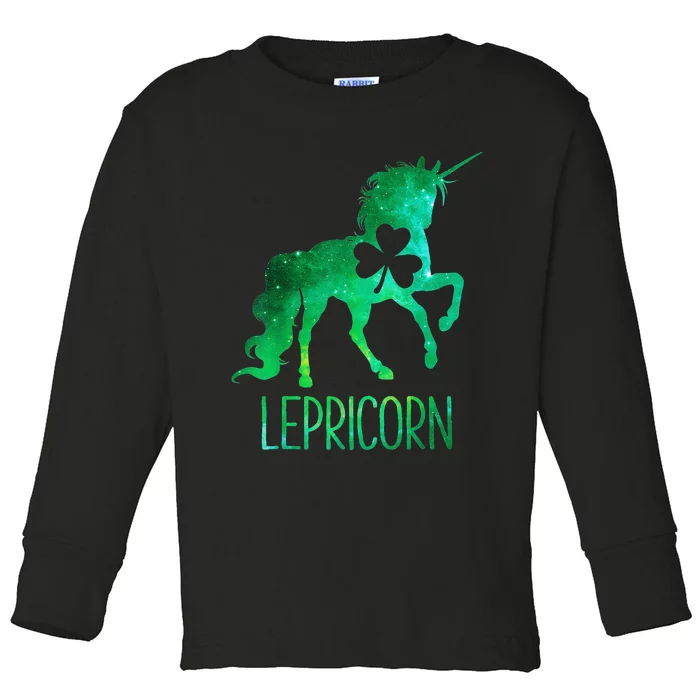 Unicorn St Patricks Day Lepricorn Shamrock Toddler Long Sleeve Shirt