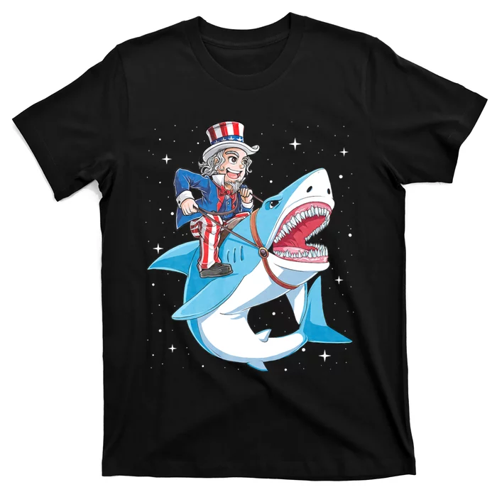 Uncle Sam Riding Shark 4th Of July T-Shirt