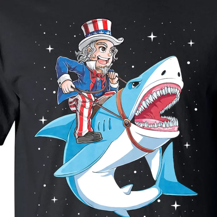 Uncle Sam Riding Shark 4th Of July Tall T-Shirt