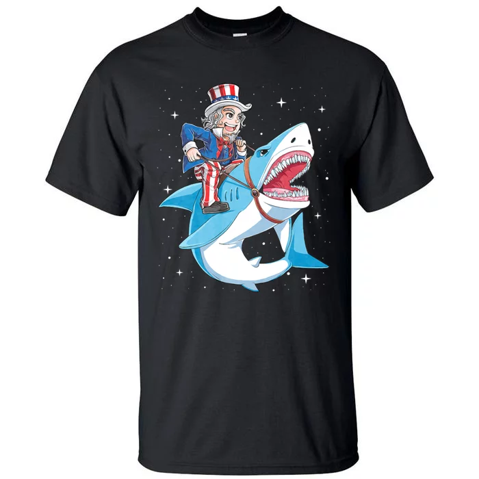 Uncle Sam Riding Shark 4th Of July Tall T-Shirt