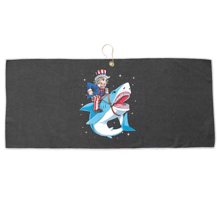 Uncle Sam Riding Shark 4th Of July Large Microfiber Waffle Golf Towel